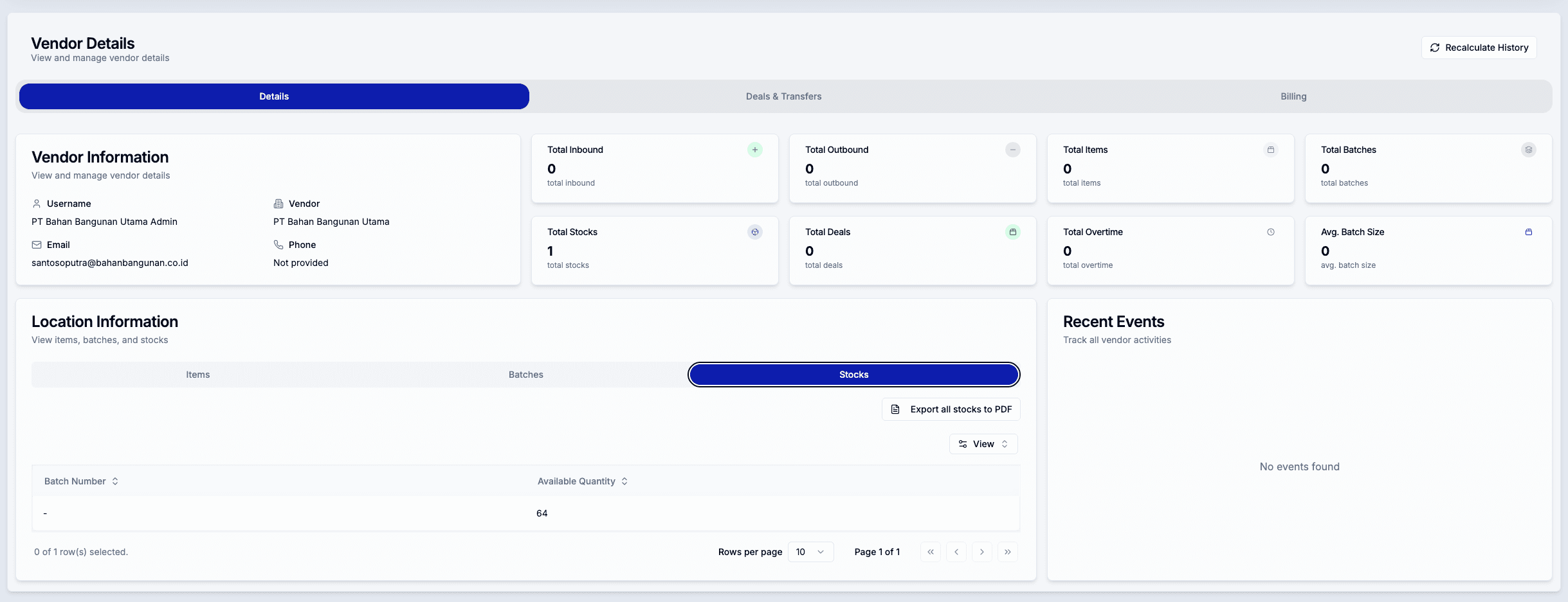 Vendor and warehouse coordination